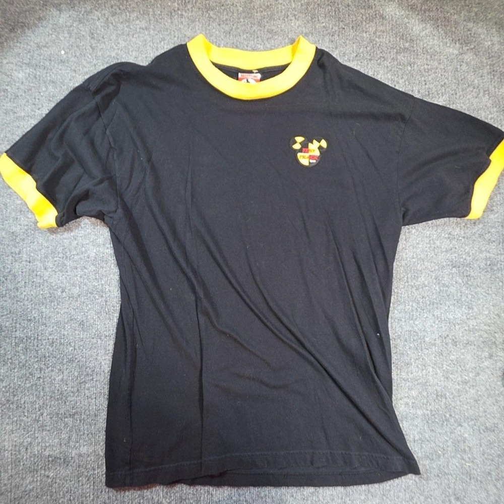 Vintage Mickey Inc Shirt Mens 2XL Black Yellow Ringer Mickey Logo Tee USA Disney